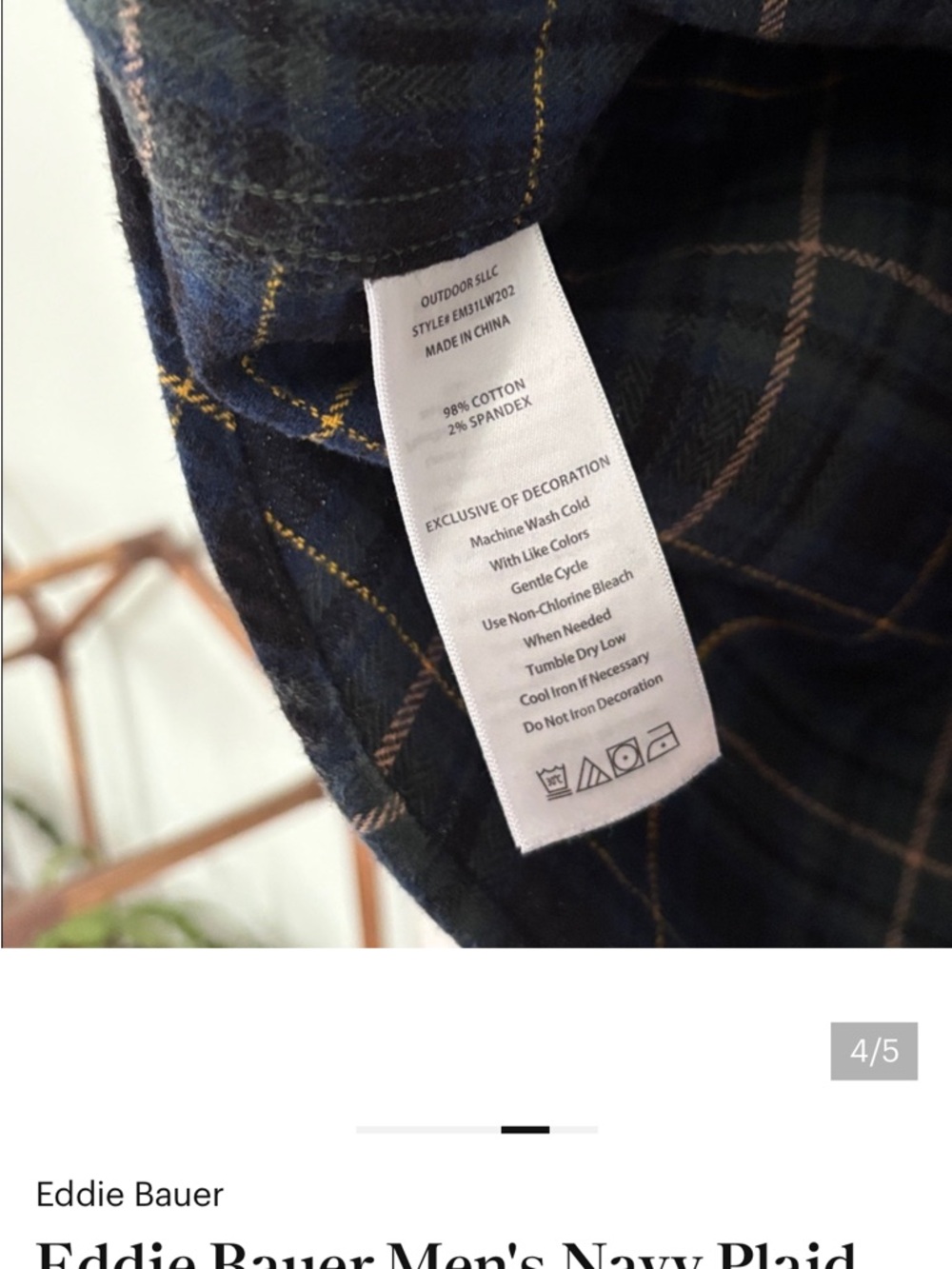 Eddie Bauer Men's Navy Plaid Button-Down Shirt Flannel BUNDLE - Picture 4 of 6